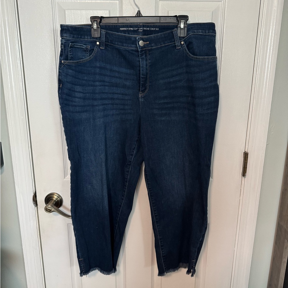 Chico’s Perfect Stretch Girlfriend Crop Jeans with Distressed Leg Ends